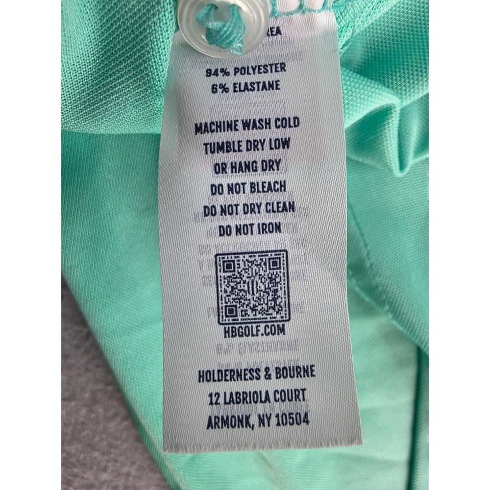 Holderness & Bourne Polo Shirt Mens XL Mint Green Stretch Logo Golf Performance - Picture 8 of 8